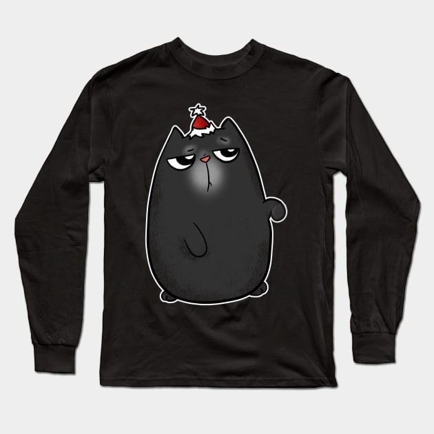 Christmas Cat in Santa Hat Long Sleeve T-Shirt by Wanderer Bat